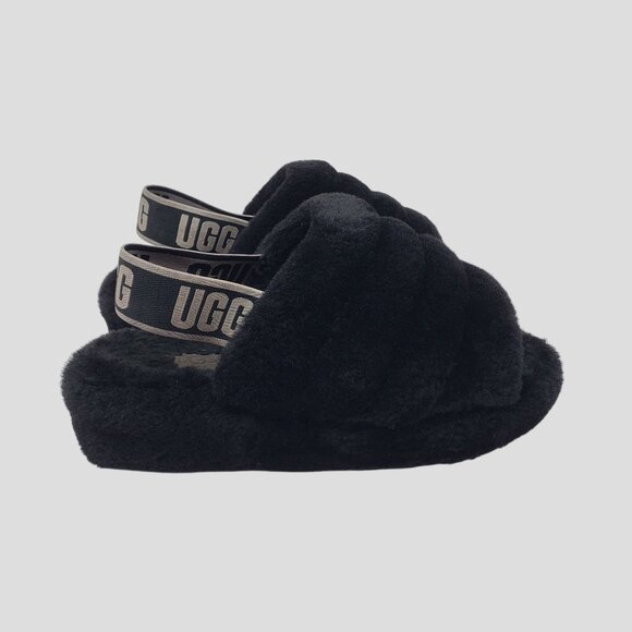 Ugg Womens Fluff Yeah Slide Sandals Black Sheepskin Size 5 - Picture 4 of 9